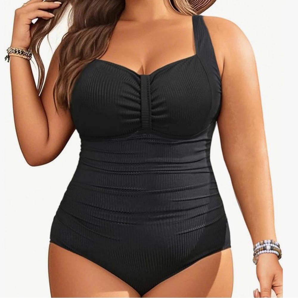 NWT  Aqua Eve Plus Size One Piece Ruched Tummy Control Swimsuit Bathing Suit